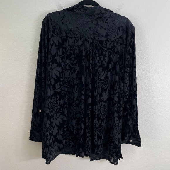 NEW Catherines Womens Plus 2X Black Velvet Burnout Shirt Long Sleeve Button Up - Picture 11 of 12